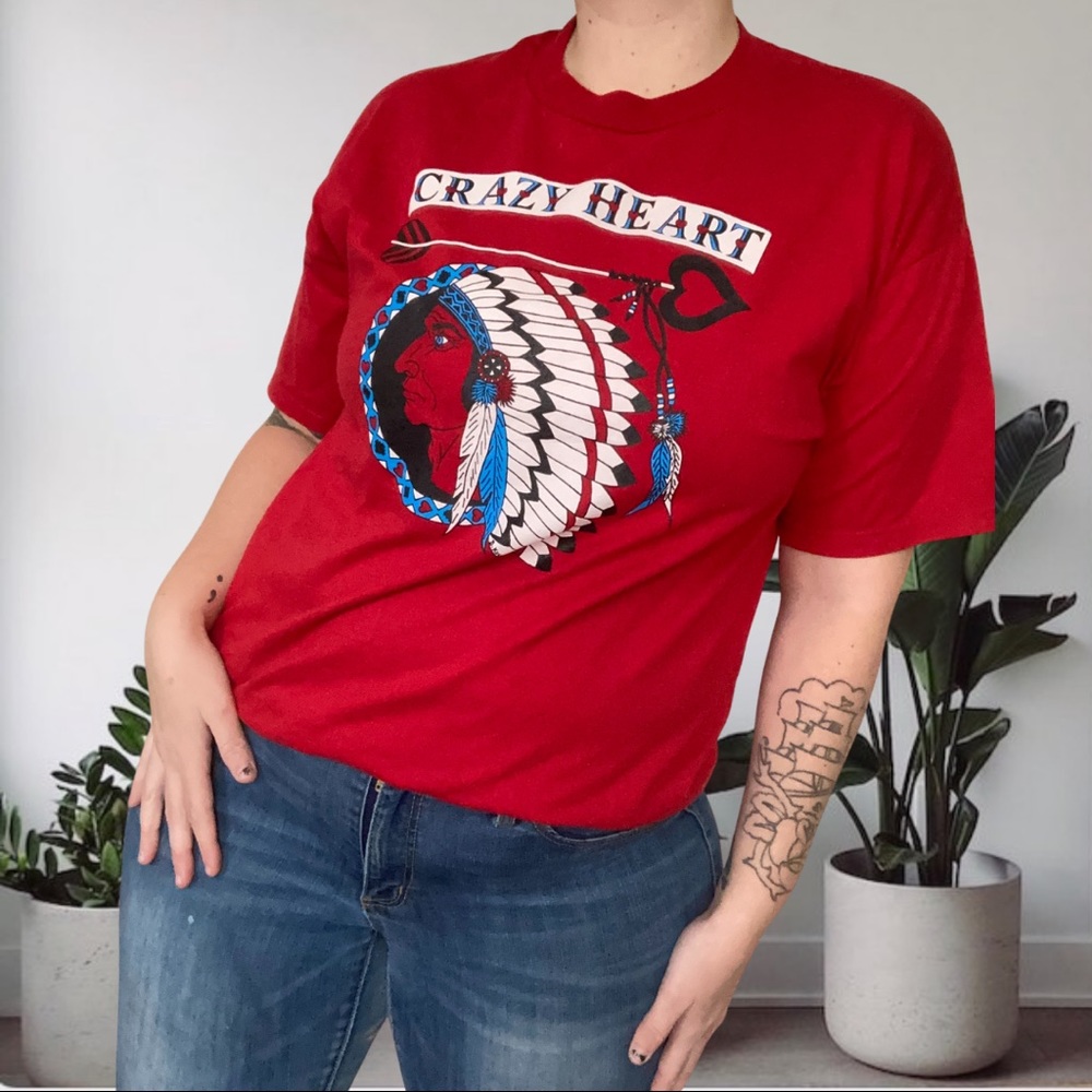 Vintage 90’’𝚜 Crazy Heart Graphic Tee Red Large